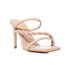Azalea‎ Wang Fabi Pu Faux Leather Nude Strappy Square Heels Sandals Size 6 - NEW